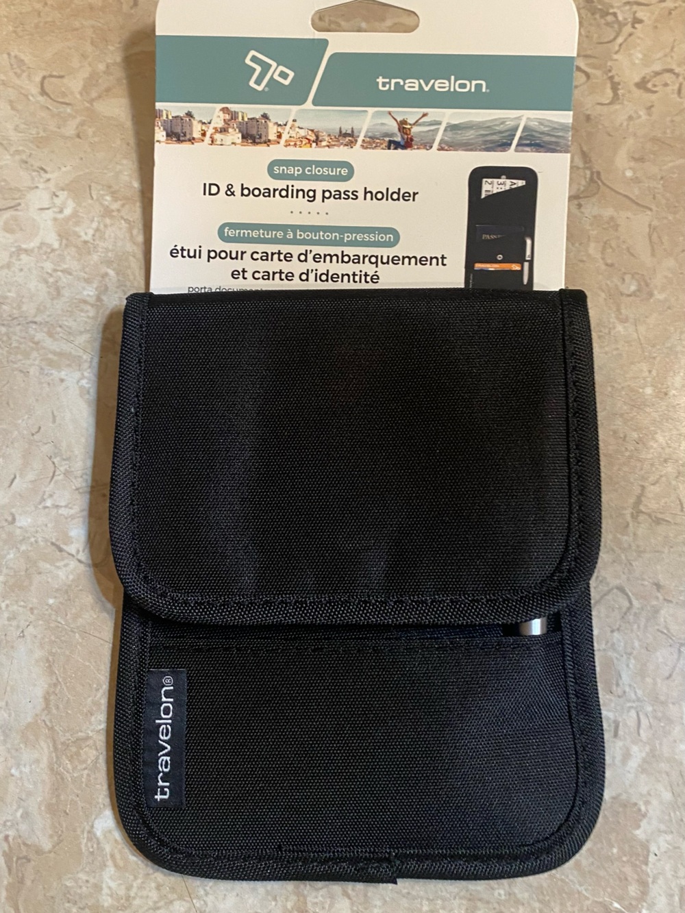 Travelon Black ID & Boarding Pass Holder with Snap Closure